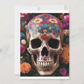 Day of the Dead Metallic Skull with Flowers Invitation
