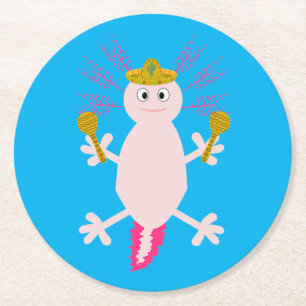 Day of the Dead Mexican Axolotl Round Paper Coaster