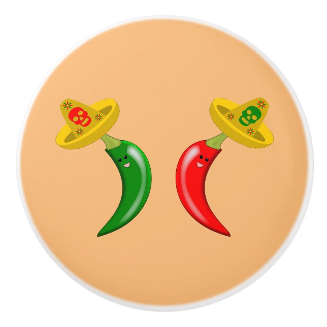 Day of the Dead Mexican Chilis Ceramic Knob (Front)