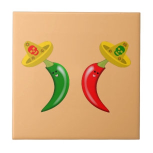 Day of the Dead Mexican Chilis Ceramic Tile