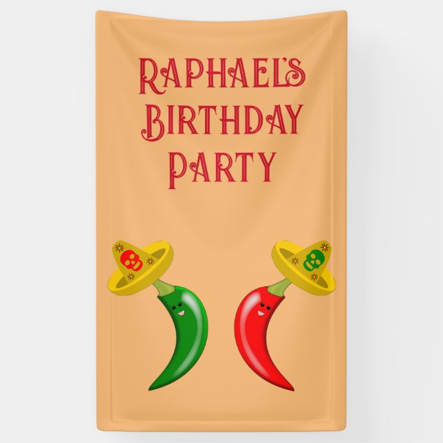 Day of the Dead Mexican Chilis Custom Birthday Banner (Vertical)