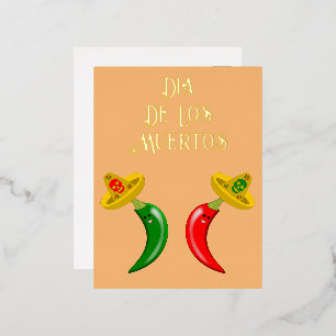 Day of the Dead Mexican Chilis Custom Foil Holiday Postcard