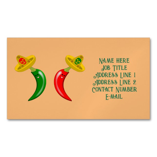 Day of the Dead Mexican Chilis Custom Magnetic Business Card (Front)