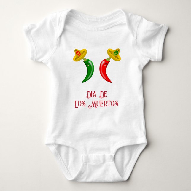 Day of the Dead Mexican Chilis Custom Message Baby Bodysuit (Front)
