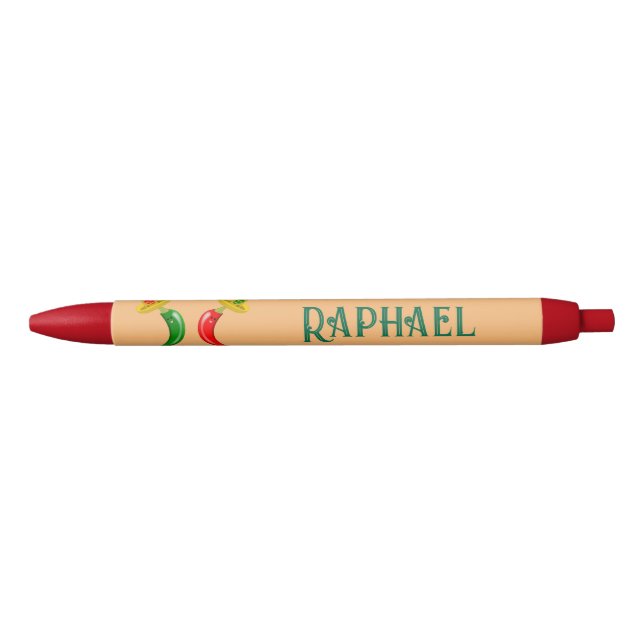 Day of the Dead Mexican Chilis Custom Name Black Ink Pen (Front)