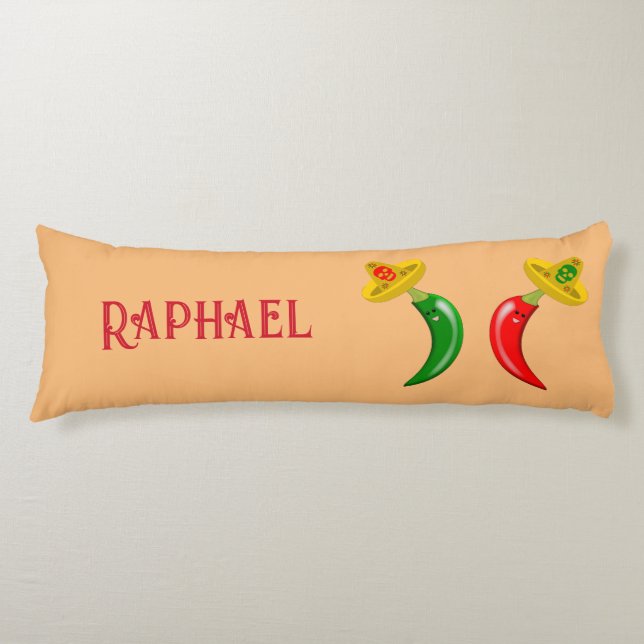 Day of the Dead Mexican Chilis Custom Name Body Cushion (Front)