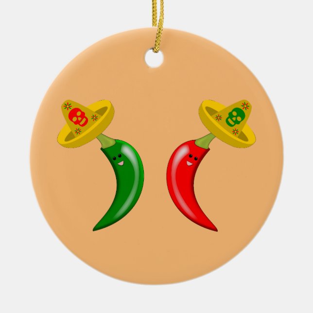 Day of the Dead Mexican Chilis Custom Name Ceramic Ornament (Front)
