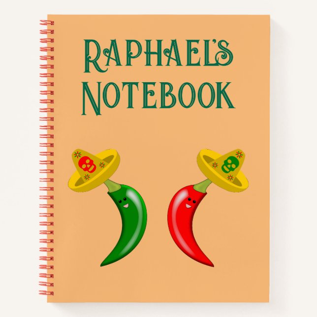 Day of the Dead Mexican Chilis Custom Name Notebook (Front)