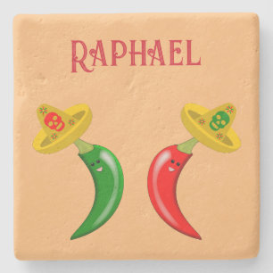 Day of the Dead Mexican Chilis Custom Name Stone Coaster