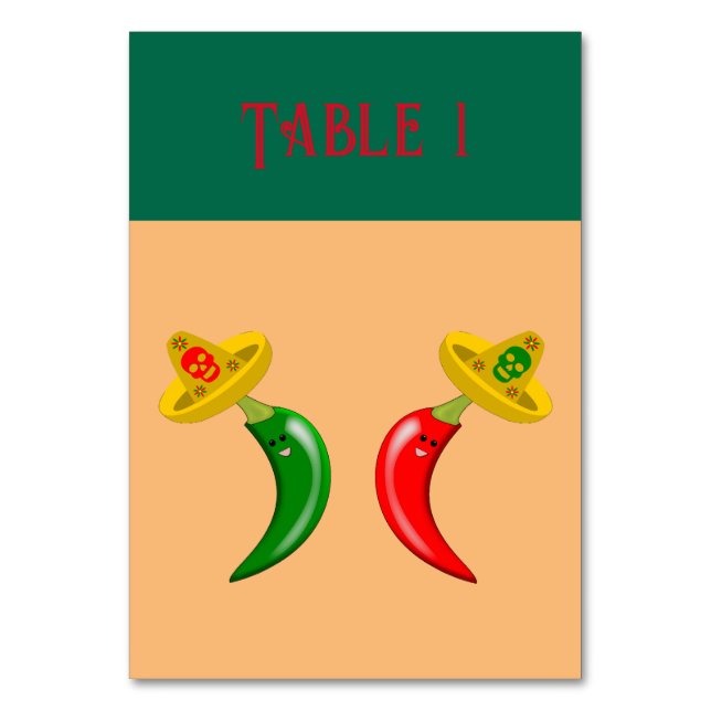 Day of the Dead Mexican Chilis Custom Party Table Number (Front)