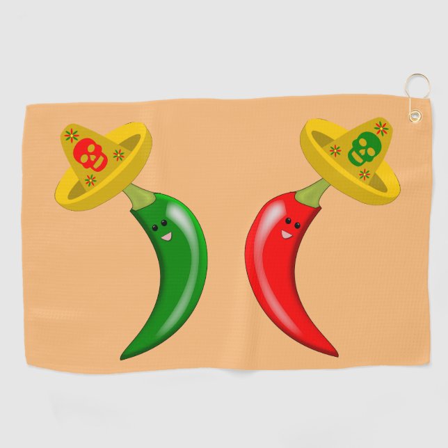 Day of the Dead Mexican Chilis Golf Towel (Horizontal)