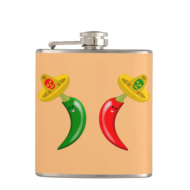 Day of the Dead Mexican Chilis Hip Flask (Front)