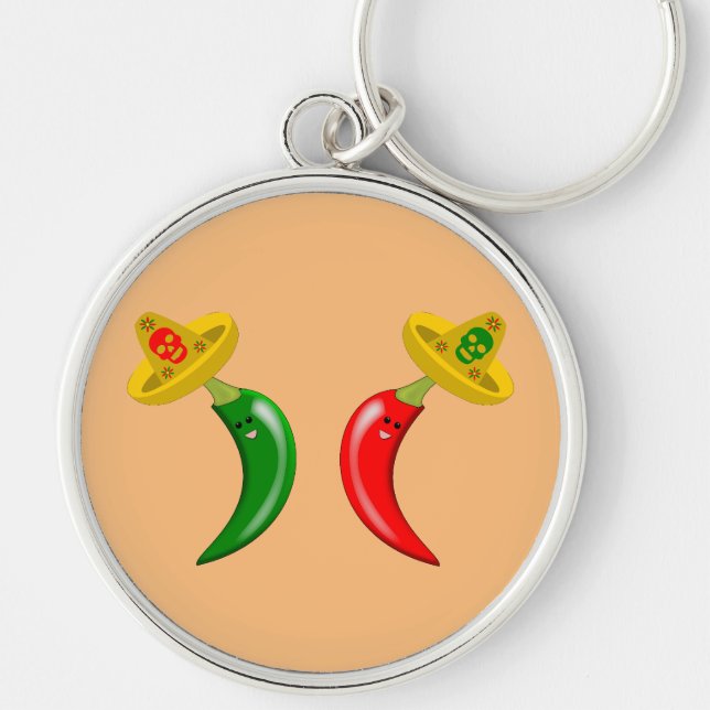 Day of the Dead Mexican Chilis Key Ring (Front)