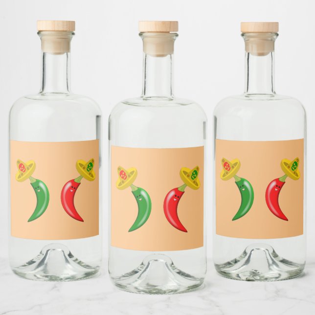 Day of the Dead Mexican Chilis Liquor Bottle Label (Bottles)