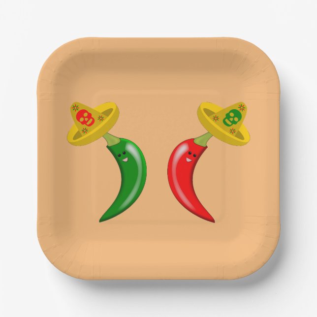 Day of the Dead Mexican Chilis Paper Plate (Front)