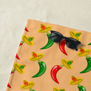 Day of the Dead Mexican Chilis Patterned Beach Towel