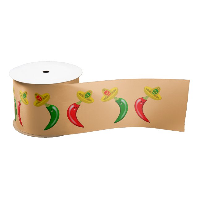 Day of the Dead Mexican Chilis Patterned Satin Ribbon (Spool)