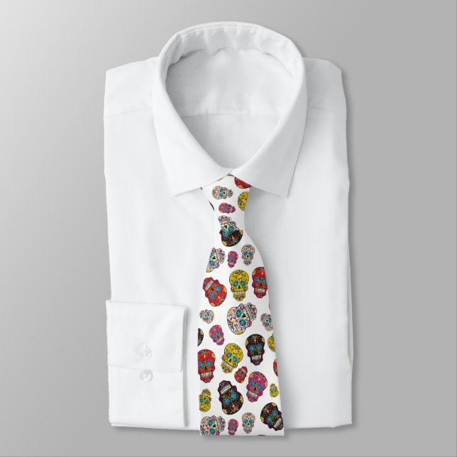 Day of the Dead Mexican Colourful Sugar Skull Tie (Tied)