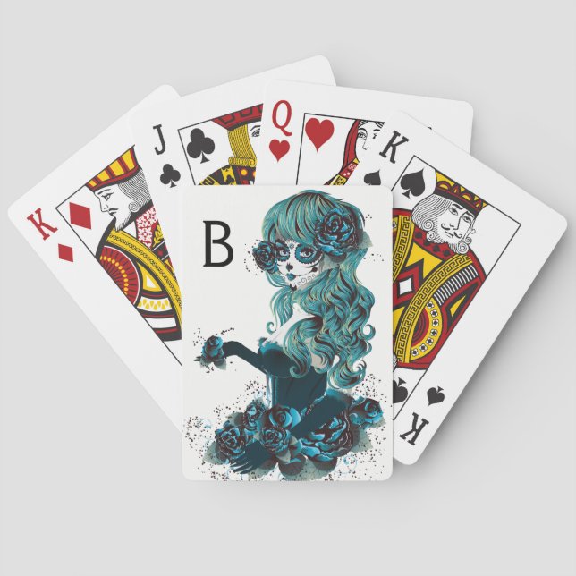Day of the Dead Mexican Sugar Skull Girl Custom Playing Cards (Back)