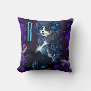 Day of the Dead Mexican Sugar Skull Girl Purple Cushion