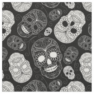 Day of the Dead Mosaic Art Black & White Fabric