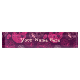 Day of the Dead Mosaic Art Pink & Purple Nameplate