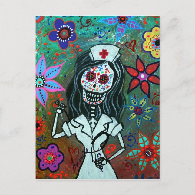 Day of the dead nurse painting postcard (Front)