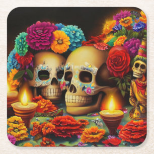 Day of the Dead Offrendas 3 Square Paper Coaster