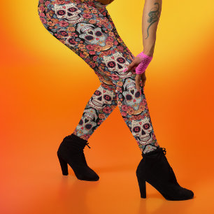 Day of the Dead or Halloween Sugar Skulls Leggings