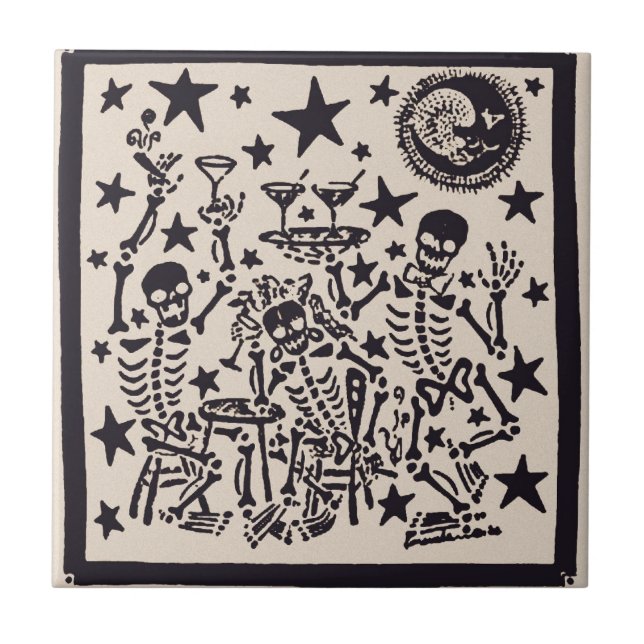 Day of the Dead Party/ Dia Muertos Fiesta Ceramic Tile (Front)