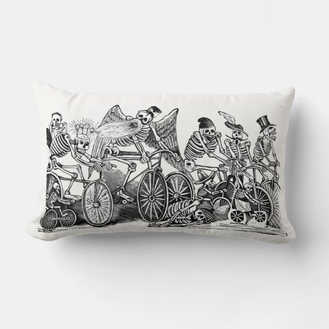 Day of the Dead Pillow - Calavera las Biciletas  (Front)