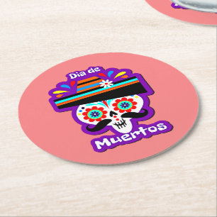 Day of the Dead Pink Lady - for Family Kids Round Paper Coaster