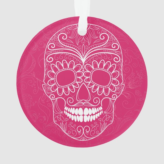 Day of the Dead Pink Skull Ornament (Back)