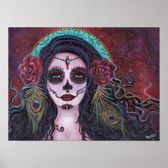 Day of the dead poster with peacock feathers (Front)