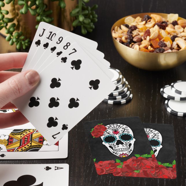 Day of the Dead Red Turquoise Sugar Skull Playing Cards (In Situ)