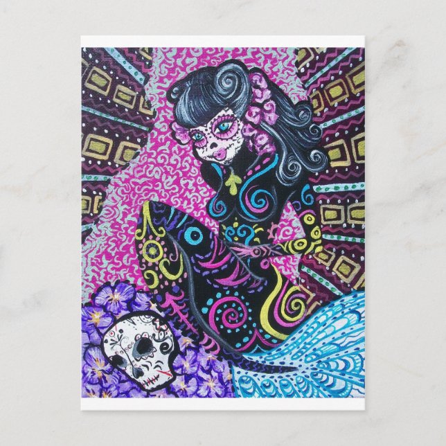 Day of the Dead Retro Mermaid Postcard (Front)