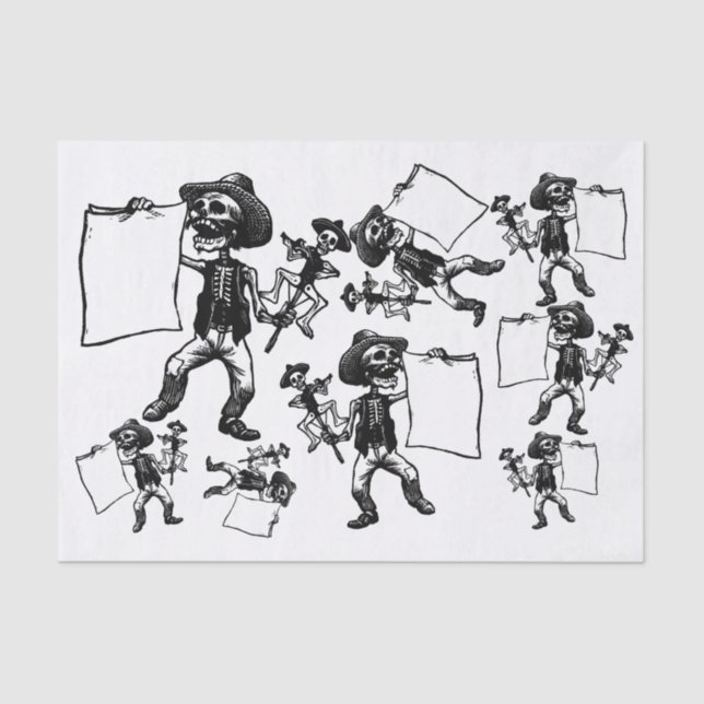 Day of the Dead Skeleton Etching Decoupage Collage Tissue Paper (Front)