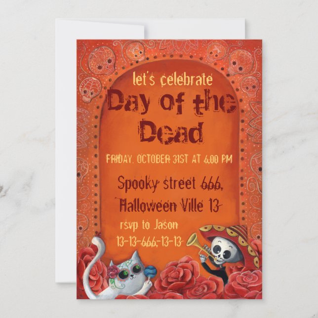Day of The Dead Skeletons El Mariachi Band Invites (Front)