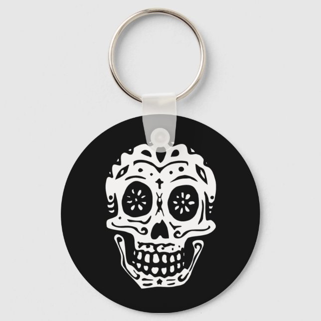 Day Of The Dead Skull-Black Key Ring (Front)
