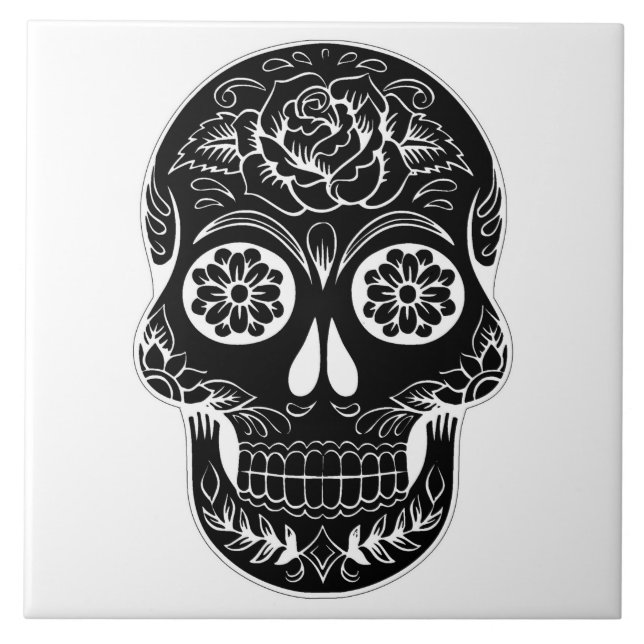 Day of the Dead Skull Ceramic Tile (Front)