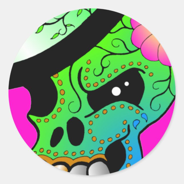 Day Of The Dead Skull Classic Round Sticker (Front)