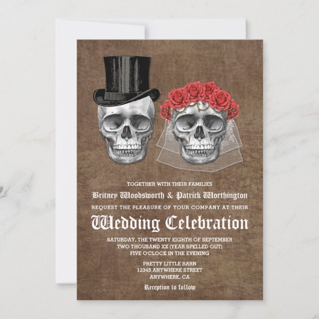 Day of the Dead Skull Couple Wedding Invitations (Front)
