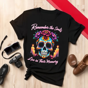 Day of the Dead Skull Floral Accents - Unique Dia T-Shirt