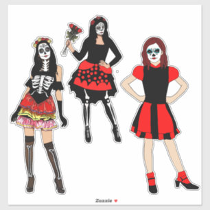 day of the dead skull girls original drawings art 