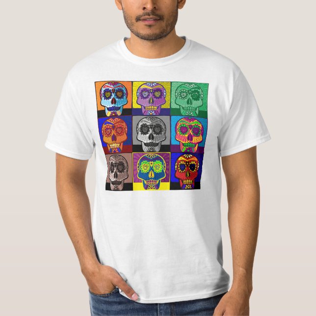 Day of the Dead Skull Pop Art T-Shirt (Front)