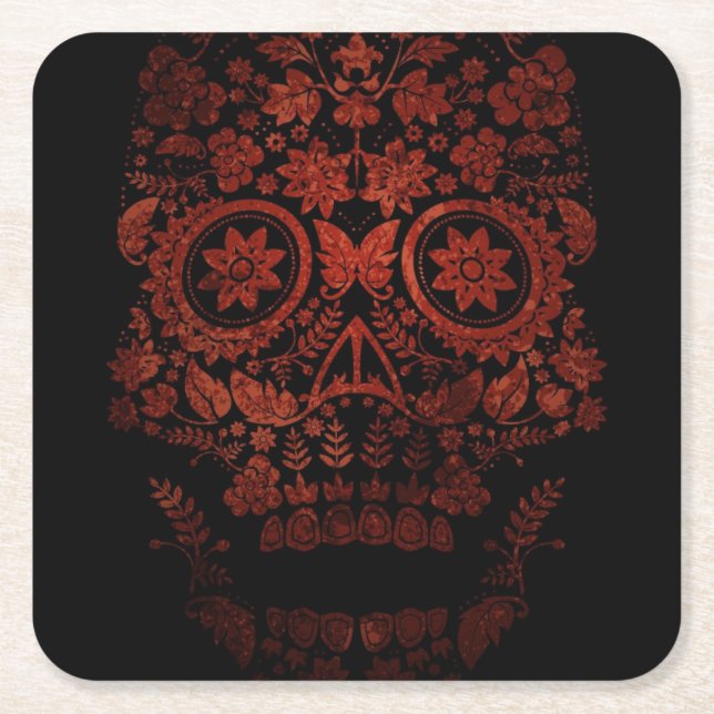 Day of the dead skull square paper coaster (Front)
