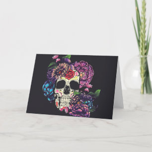 Day of the dead skull with flowers card