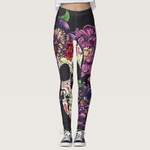 Day of the dead skull with flowers leggings