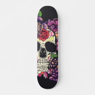 Day of the dead skull with flowers skateboard