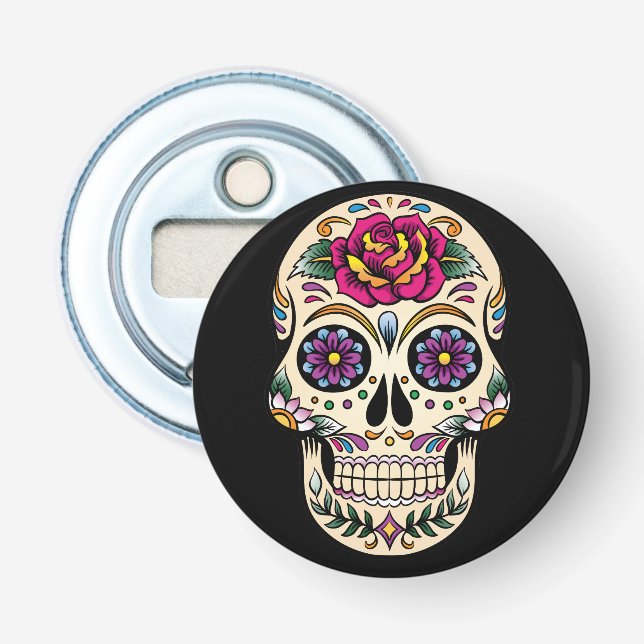 Day of the Dead Skull with Rose Bottle Opener (Front)
